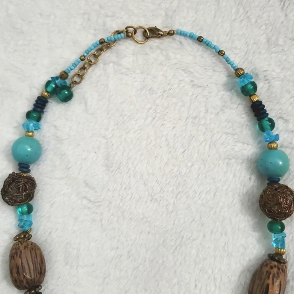 Artisan Made Turquoise and Brown Beaded Necklace